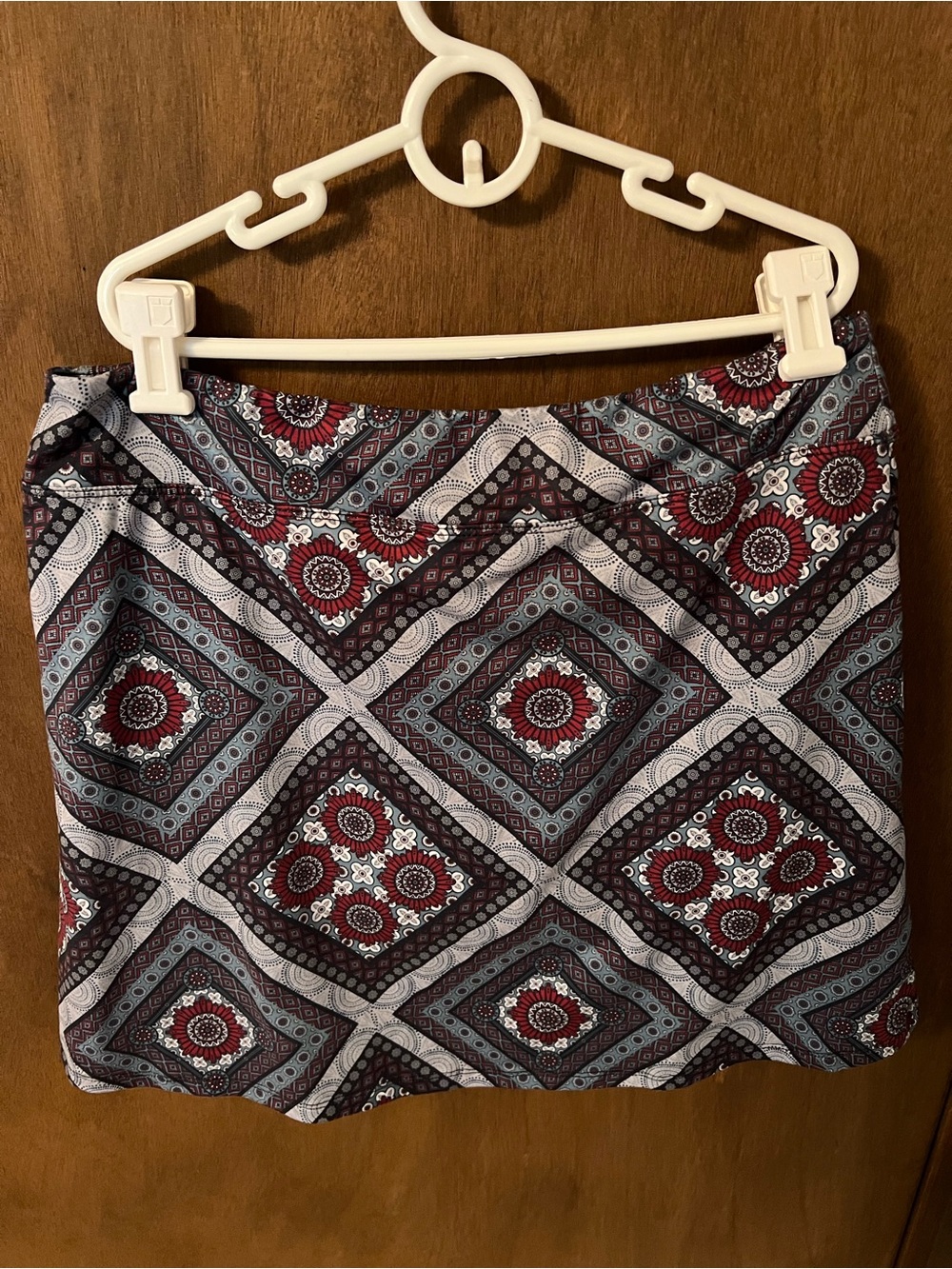 Love Love Skirt Printed Geometric Mini Skort in Burgundy and Gray Athletic Skort